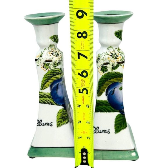 China Trader Tapered Candle Holders Ceramic Blue Plums Pattern 9" Set Of Two - Picture 7 of 7